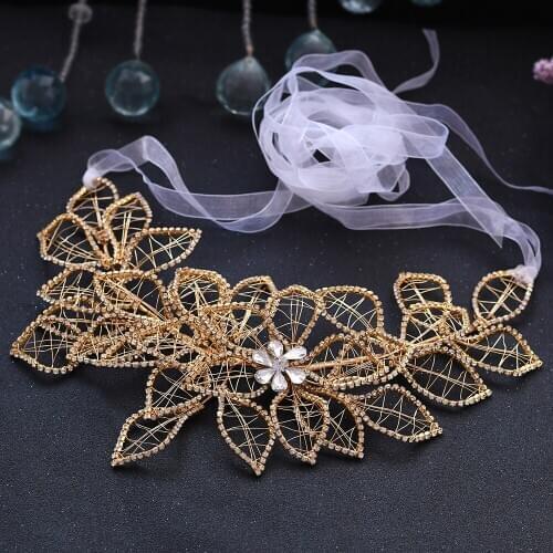 ZMSH256-G Gold Wedding Dress Belt for Women Bridal Beaded Belt Flowers for Dresses Brides Accessories Womens Belts Fashion