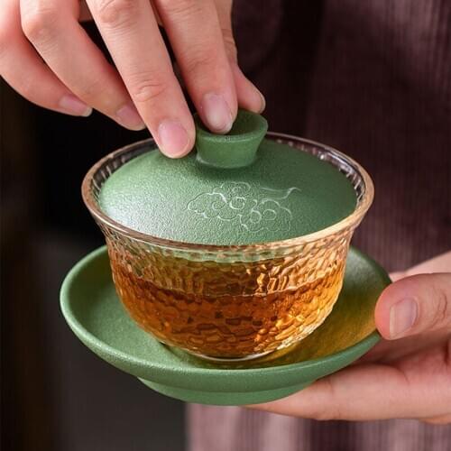 130ml Tea Bowl Japanese Style Ceramic Glass Gaiwan Vintage Tea Tureen Kung Fu Teaware Tea Maker Master Cup Decoration Crafts