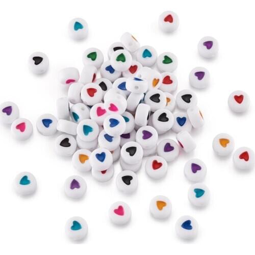 200pcs Acrylic Heart Beads Round Alphabet Letter Loose Beads Spacer DIY Jewelry Making Bracelet Necklace Accessories 7x7x3.5mm
