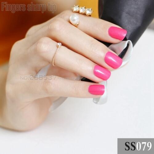 24pcs flash watermelon red candy short paragraph round head false nails ight rose red comfortable all wrapped SS079