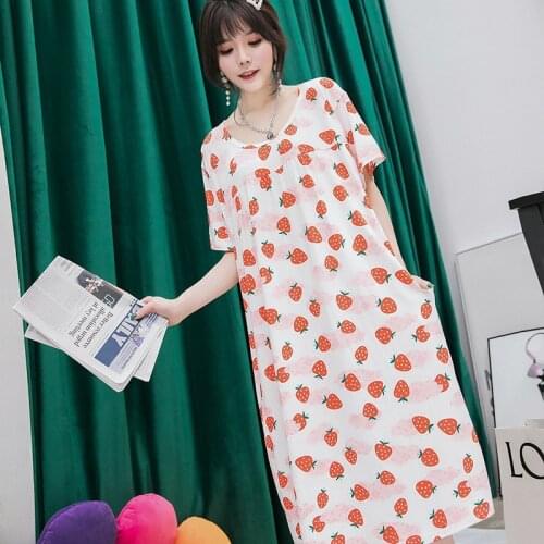 2XL-4XL100 Kg Wear Nightgowns Women Short Sleeve Cartoon Print Sleepwear Ice Silk Summer Night Dress Loose Lady Nightshirt