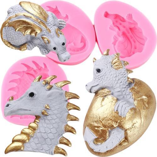 3D Dragon Dinosaur Easter Eggs Silicone Molds Fondant Cake Decorating Tools Resin Clay Soap Mold Candy Chocolate Gumpaste Moulds