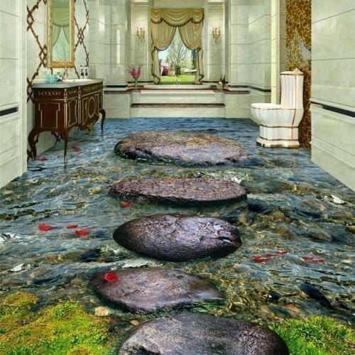 Beibehang Custom 3d wall paper stone stream river kitchen bathroom 3D floor tiles tile painting wallpaper decorate
