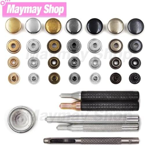 50Pcs 201/203 Snap Fasteners Metal Snaps Press Button Studs With 4 Installation Tools For Bag Shoes Clothes Garment Leathercraft