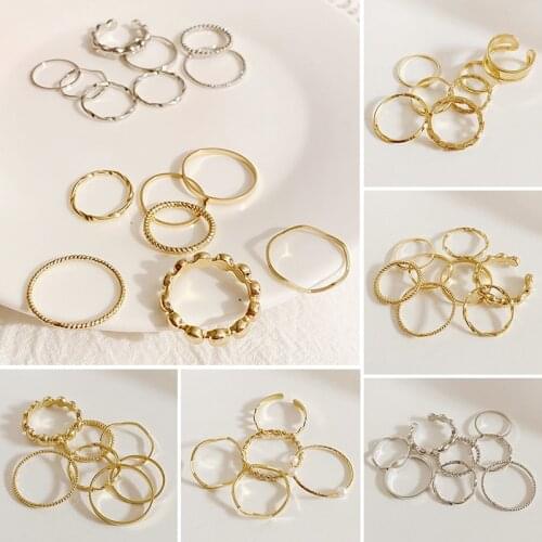 7/3/5/8pcs Set Metal Geometric Rings Opening Punk Buckle Joint Tail Ring Smooth Finger Accessories for Women Hip Hop Jewelry