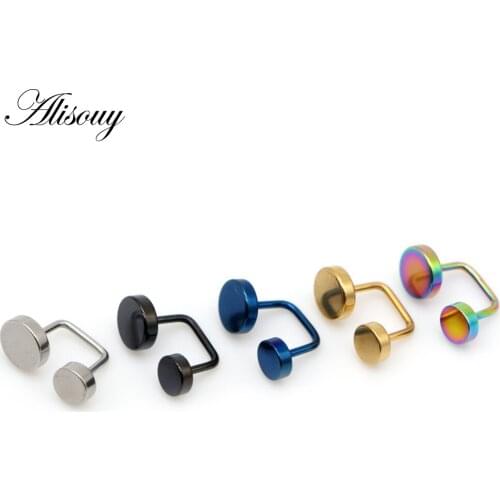Alisouy 2PCS Cartilage Helix Tragus Stud Earrings Ear Nail Stainless Steel Bar Piercing Crystal Body Jewelry Accessories Gifts