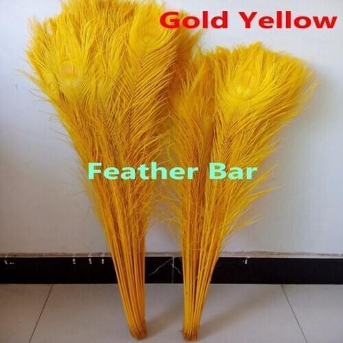 EMS Free shipping 1000pcs/lot Full Eye Dyed Gold Yellow Peacock Feathers 70-80cm 80-90cm 90-100cm peacock tails feather