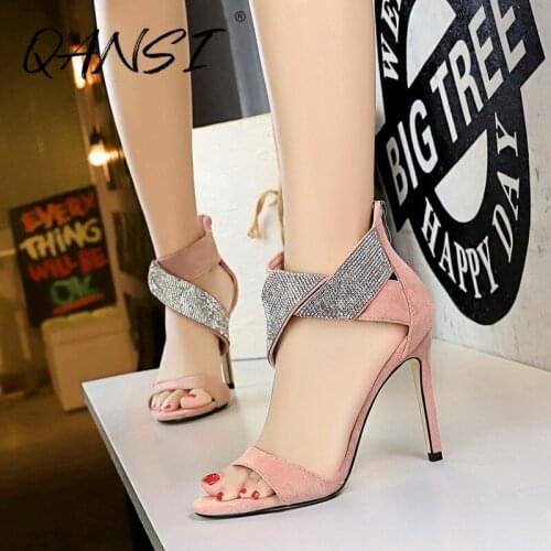 Summer Sexy Party Peep Toe Womens Sandals White Rhinestone Women High Heels Suede Cross Belt Stiletto Sandals for Women 2021