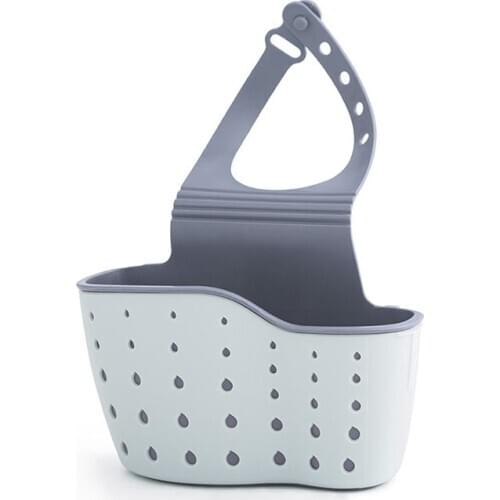 Kitchen Sink Caddy Sponge Holder Silicone Plastic Soap Holder Hanging Ajustable Strap Faucet Caddy with Drain Holes for Drying