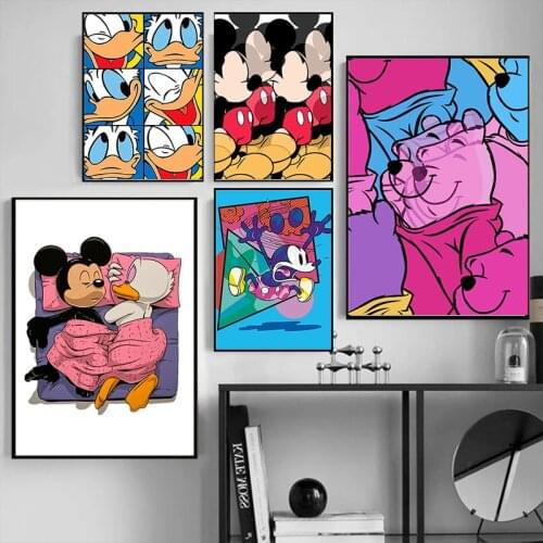 Disney Cartoon Canvas Painting Wall Art Mickey Mouse Donald The Pooh Bear Posters Colorful Prints Pictures for Room Home Decor