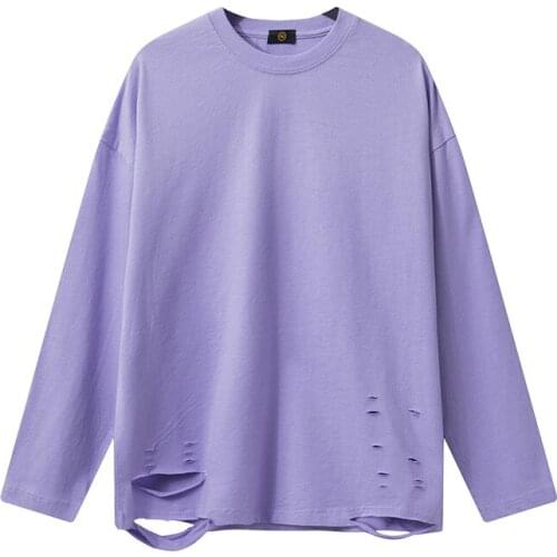 Boys Autumn T-shirt 2021 New Hip-hop Solid Color Childrens Tops Long-sleeved T-shirt Oversize Ripped Kids Undershirt Girls Tees