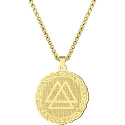 Kinitial Stainless Steel Valknut Warrior Necklace Viking Amulet Pendant Necklace Triangle Jewelry Ethnic Slavic Choker Men Gift