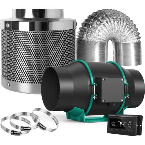 Mars Hydro 6" Inline Duct Fan Kit Grow Tents Ventilation System With Carbon Filter For Heating Cooling Humidity Smart Control