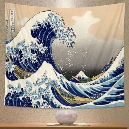 Japanese style ocean wave home decoration tapestry Bohemian decorative Hippie bedroom sheet yoga mat sofa blanket
