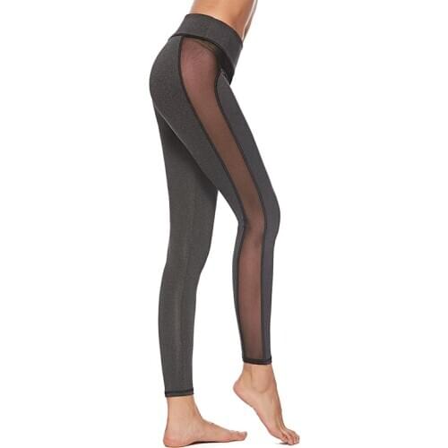 Women 2020 Fitness Leggings Contrast Color Mesh Stripes Stitching Sexy Fitness Leggings High Waist Ankle-Length Mesh legging