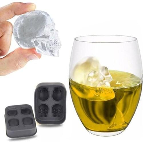 4 Holes Silicone Bones Skull Ice Cube Mold Cake Candy Tray Halloween Gift Ice Cube Maker Skull Shape Mould Tray Mold