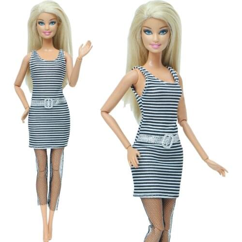 Fashion Black Dress Casual Skirt With Long Lace Stockings Daily Casual Wear Party Gown Clothes for Barbie Doll Accessories Toy