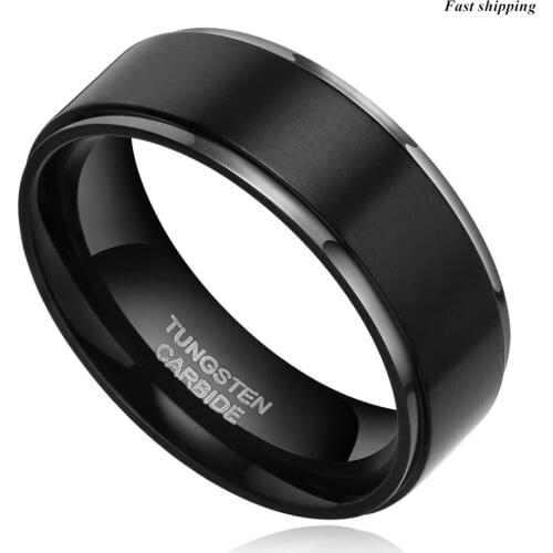 8mm Men/ Womens Black Brush Center Tungsten Carbide Promise Ring Wedding Band Free Shipping