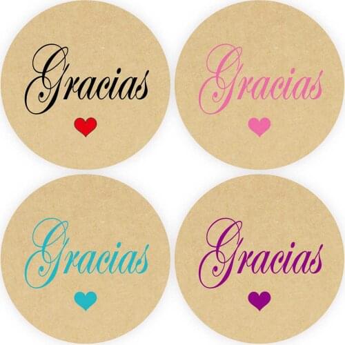 DouxArt 100 Pieces Stickers Gracias, 4CM Kraft Thank You Labels Seals for Wedding Communion Birthday Baptism Handmade Boxes