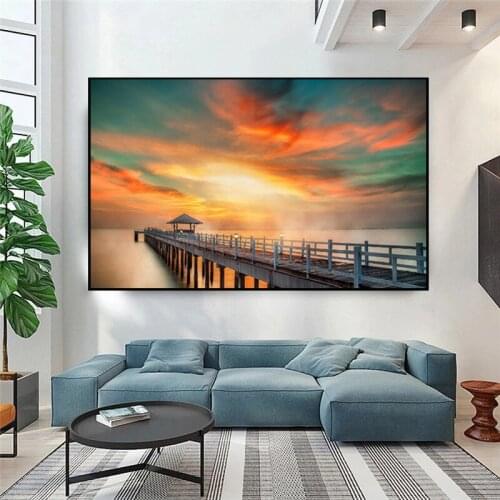 Natural Beauty Forest Forest Scenery Sky Sea Sunrise Art Poster Oil Painting Canvas Printing Furniture Decoration Wall Painting