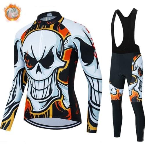 New 2021 Triathlon Winter Mens Thermal Fleece Long Sleeve Cycling Clothing MTB Ropa Ciclismo Bike Clothes Cycling Bib Pants Set