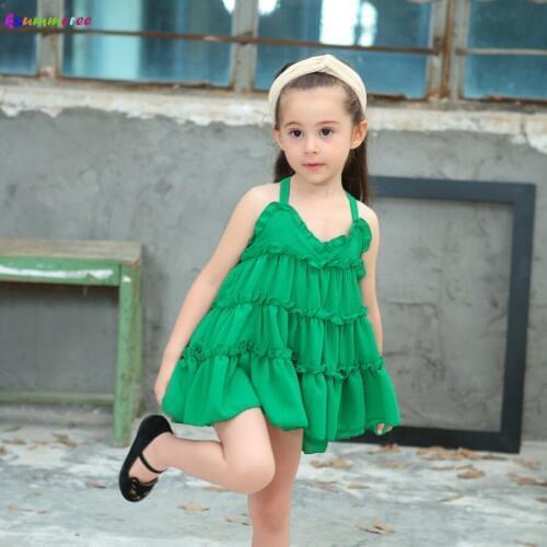 V-Neck Girls Princess Dress Kids Baby Summer Sleeveless Sundress Fille Children Solid Color Beach Dress Girl Soft Clothing