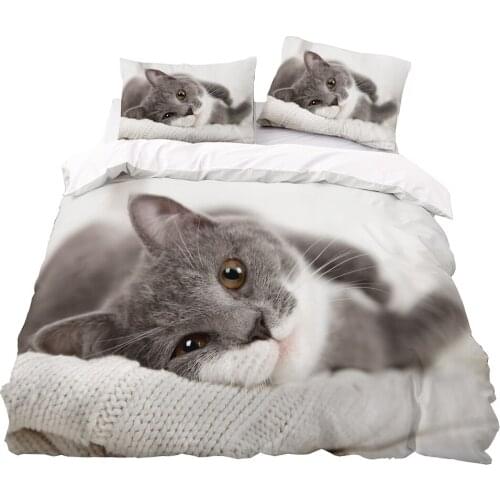 Thinking Cat Pattern Duvet Cover 200x230 Pillowcase 3Pcs,229x260 Quilt Cover,Blanket Cover , King Size HD Printing Bedding Set