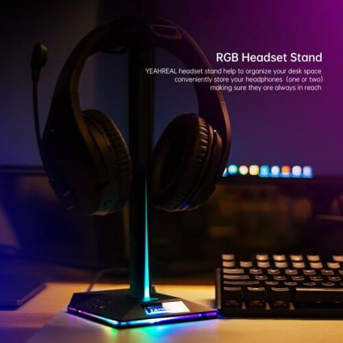 RGB Headphone Stand Fingerprint Control RGB Gaming Headset Desk Bracket Phone Holder with 3.5mm AUX USB Charger Ports