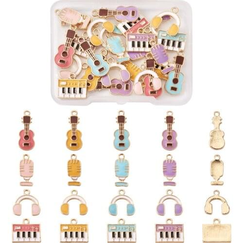32Pcs Cute Guitar Piano Enamel Charms Musical Headset Microphone Shape Pendant For DIY Bracelet Necklace Earrings Jewelry Making