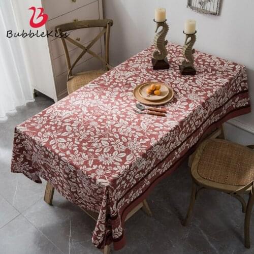 Bubble Kiss Tablecloth Cotton Linen Plant Flower Bird Print Pattern Retro Home Decor Dining Coffee Table Rectangle Cover Cloth