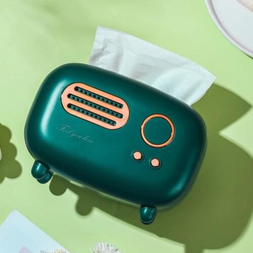 Retro Radio Model Tissue Box Desktop Paper Holder Towel Storage Napkin Case Organizer Ornament Craft Wet Wipes Decoration