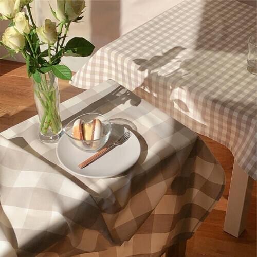 Korean Plaid tablecloth cotton linen rectangular tablecloth outdoor picnic cloth background cloth Home Cafe decoration