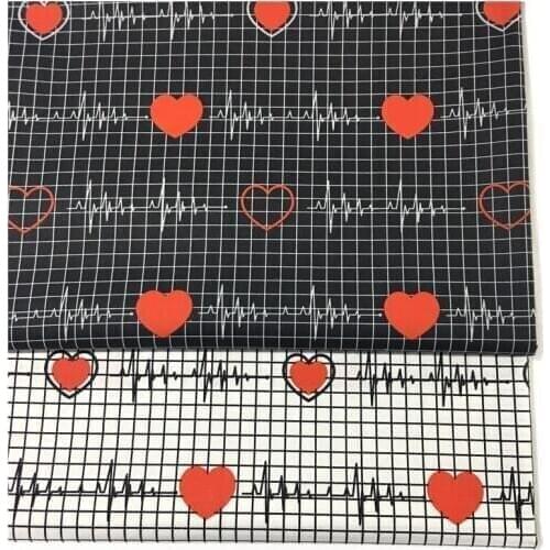Printed Plaid Heart White Black 100% Cotton Baby&child Fabric,DIY Bedding Textile Fabric,Sewing Quilting Fat Quarters Material