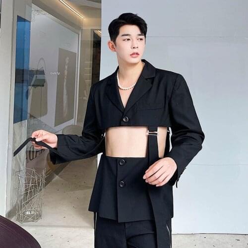 2021 Spring Summer Ins Personalized Cut Hollow Out Strap Multi Wearing Temperament Black Suit Niche Design Blazers