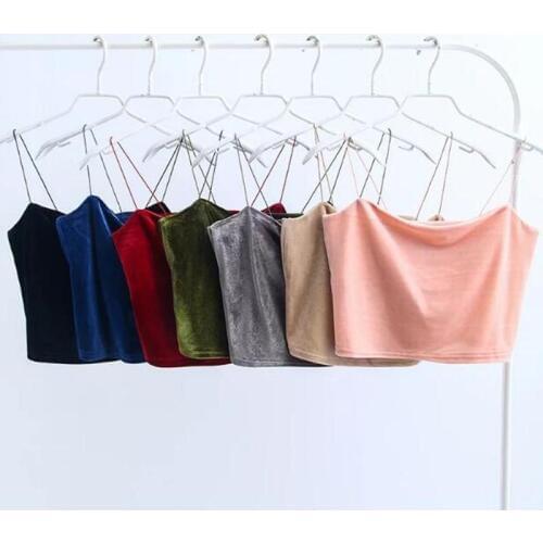 Vintage Slash neck Velvet Strappy Bustier Crop top tank bralette brandy Camis Woman Velour soft Vest Short Tee