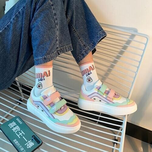 Japanese sweet lolita shoes colorful casual shoes college style thick bottom kawaii girl cosplay shoes comfortable loli cos