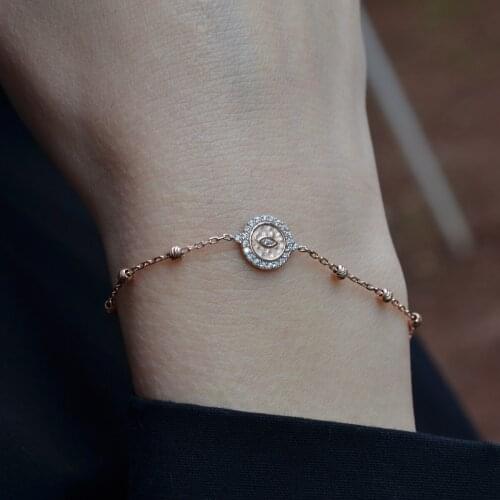 Yuvarlak Dorika Bileklik Göz 925 Gümüş Gold