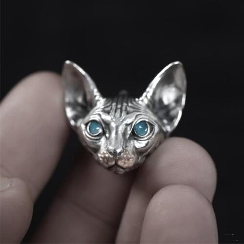 FFLACELL New Fashion Vintage Silver Color Hairless Cat Inlaid Blue Gemstone Eyes Earrings Female Personality Trend Party Jewelry
