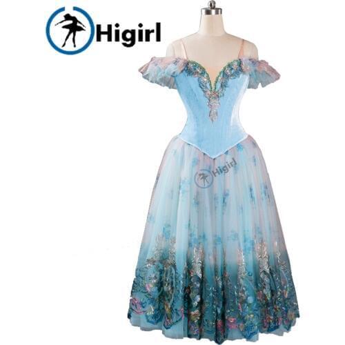 Blue Velvet Lyrical Professional Adult Ballet Dress Long Skirts Women Performance Clssical Stage Costume BT9116