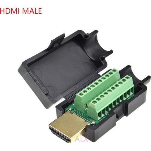 1PCS HDMI 19PIN male plug connector to terminal adapter with black shell wire cable free solder 19 pin