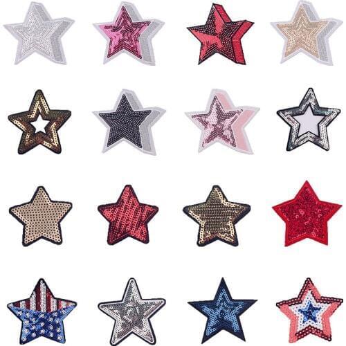 1Pcs Embroidered Cloth Patches Sequins Stars Iron on Sew on Computer Embroidery Stickers DIY Patch Clothing Appliqued Badges