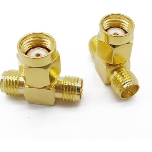10PCS SMA RF Adapter RP-Male to Dual RP-Female Male pin T Type Coaxial Connector RP SMA Male to Two RP SMA Female Splitter SMA