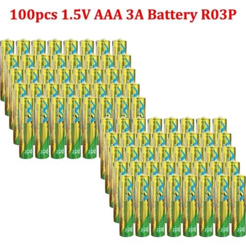 100Pcs 1.5V AAA 3A R03P LR03 UM4 MN2400 primary battery Carbon Zinc dry cell for Bluetooth headset laser capacitor pen pointer