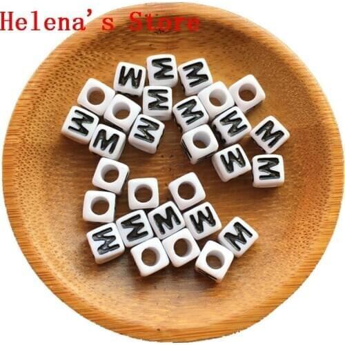 200pcs 500pcs 1800pcs/lot Cube Acrylic Letter Beads 7*7MM Plastic Sqaure Shape Single Initial M Printed Bracelet Keyring Beads