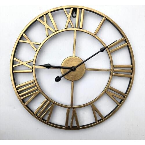 3D Wall Clock Roman Numerals Large Metal Round Golden Rustic Open Face Jewelled
