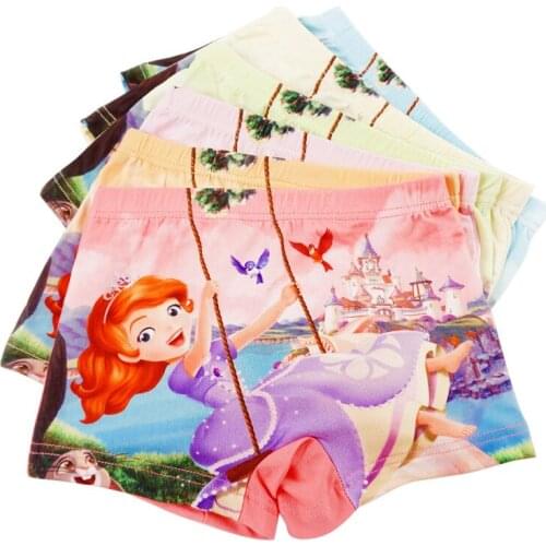 4pcs/Bag Cartoon Girls Underwear Boxer Briefs Children Cotton Underwear Girls Minnie The Little Mermaid Pattern Kids Underwear