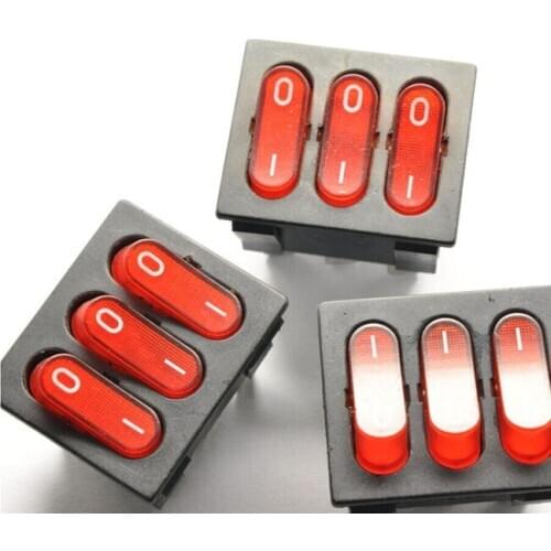 5pcs rocker switch 250V 15A 9pin 2 files KCD3-303 red for power supply
