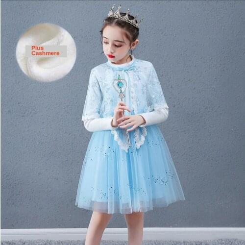 Plus Velvet Thicken Autumn Winter Frozen Elsa Cartoon Princess Dress for Child Girl Long Sleeve Cute Halloween Christmas Dress