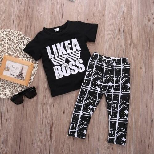 Baby Boy Kids Short Sleeve CottonT-shirt Tops Winter+Long Pants Outfits Toddler Clothes Set 2pcs