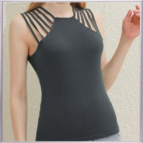 Elegant Solid Ladies Shirt Sexy Base Sleeveless Hollow Out Women Tops Spring Summer Halter Slim Streetwear Blouse Blusas